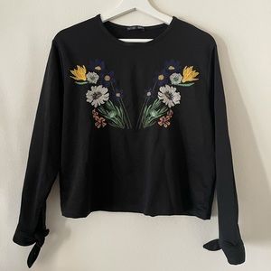 Zara size 8 embroidered blouse with tie sleeves
